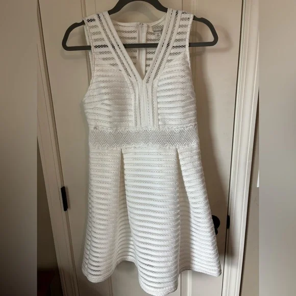 Francesca’s White Cami V-Neck Stripe Lace Illusion Waist Dress - Picture 4 of 11